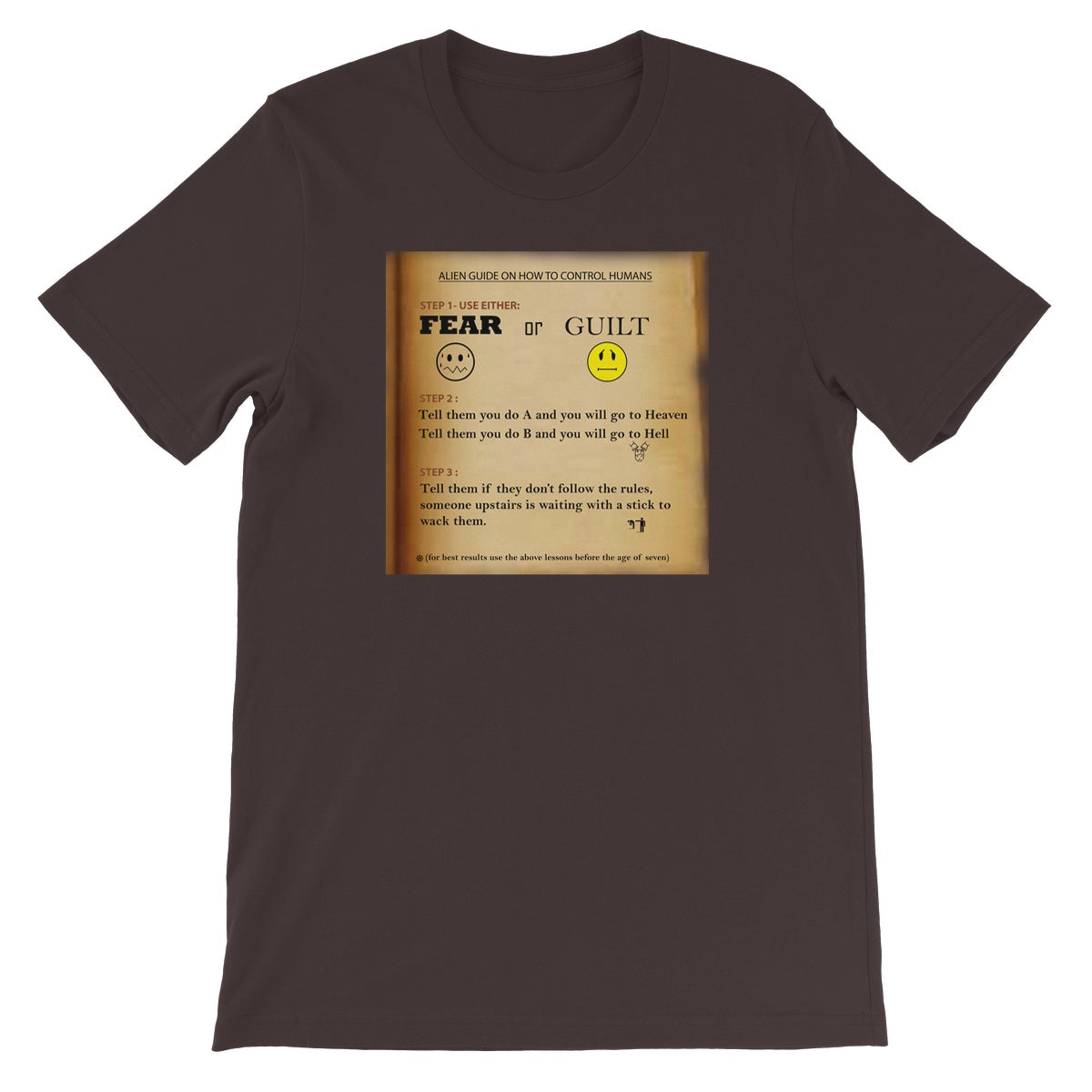 Fear or Guilt Golden Unisex Short Sleeve T-Shirt (Controlling Humans through Fear, Guilt, and Religious Beliefs)