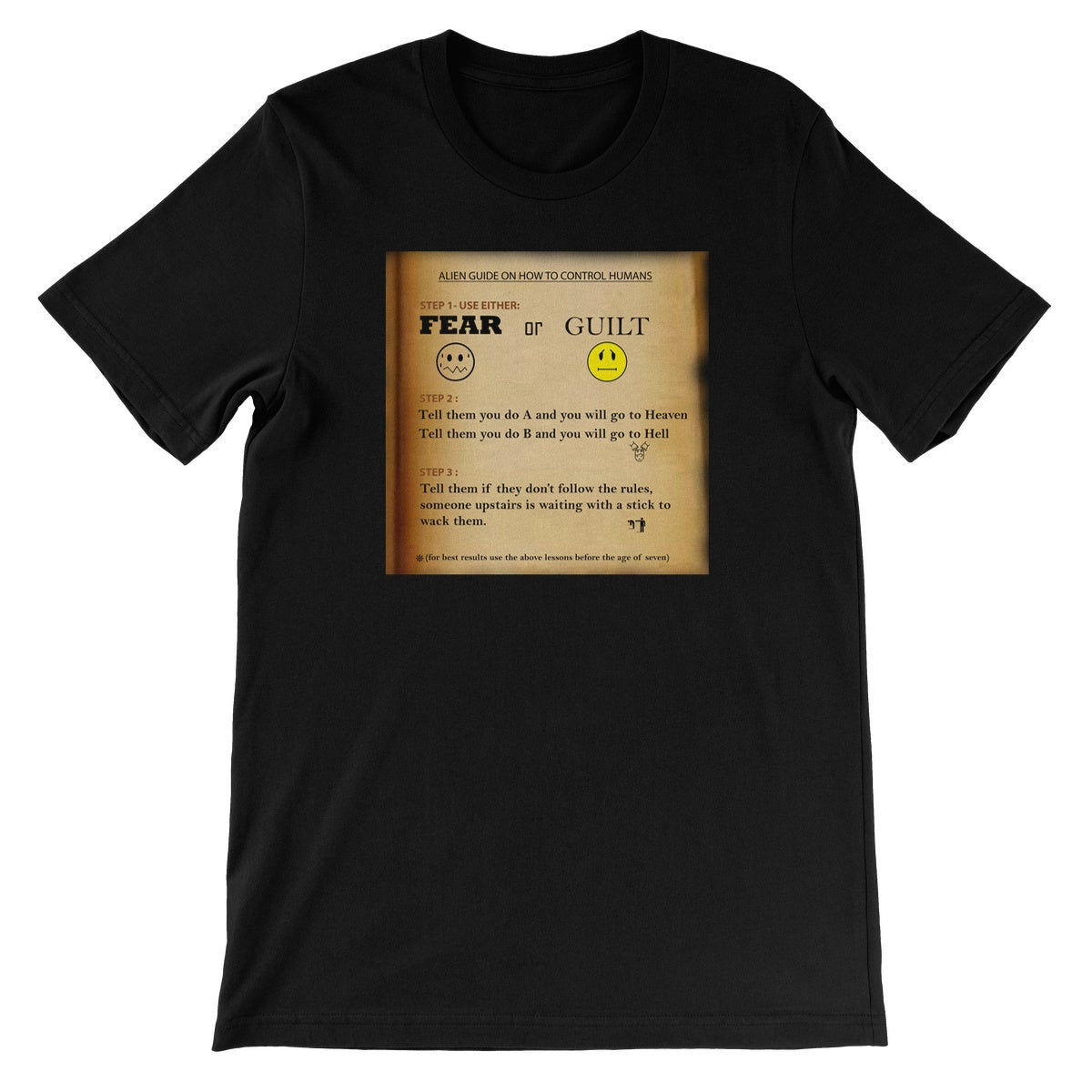 Fear or Guilt Golden Unisex Short Sleeve T-Shirt (Controlling Humans through Fear, Guilt, and Religious Beliefs)