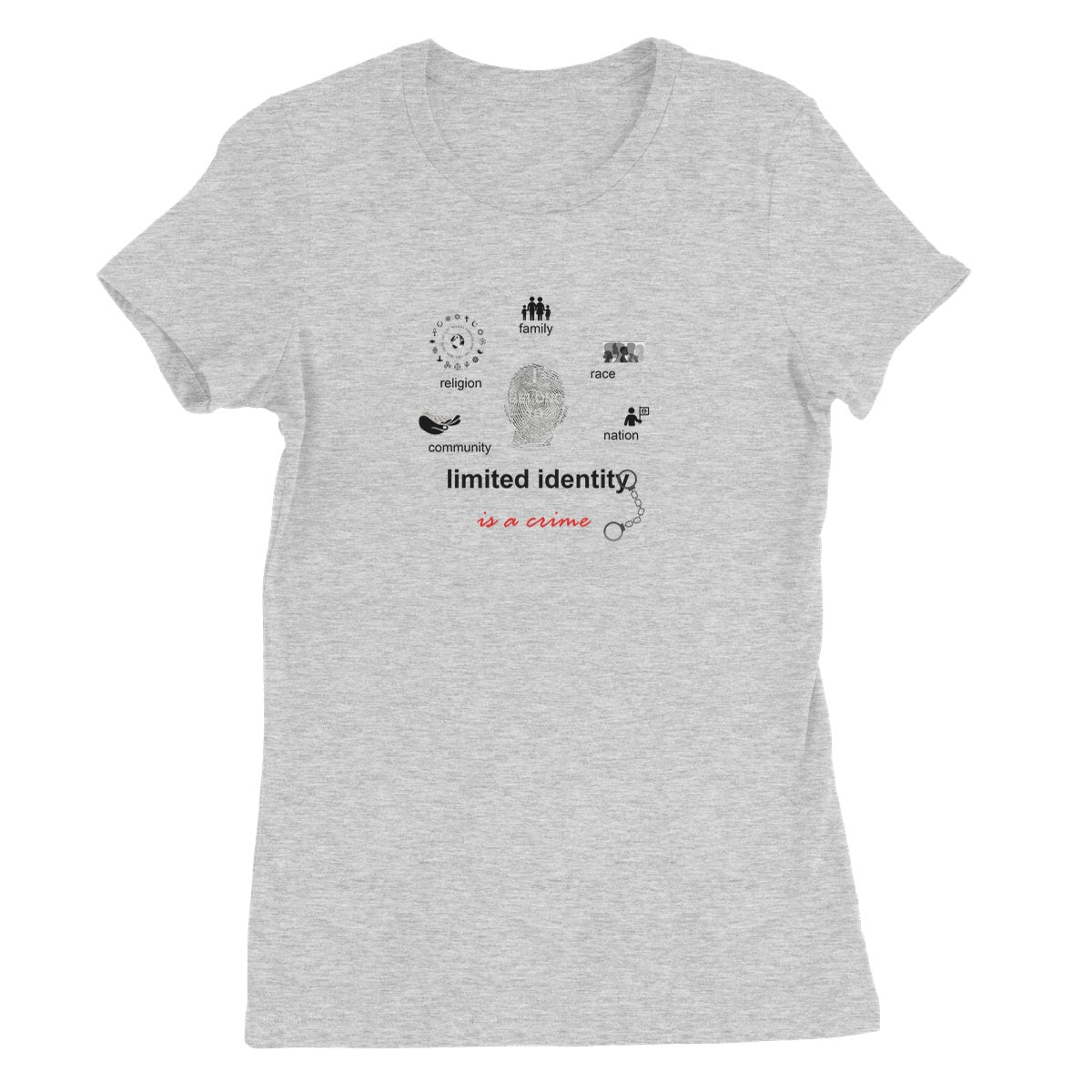 Limited Identity Circle Women's T-Shirt (perpetuating social divisions, discrimination, and conflicts)