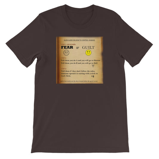 Fear or Guilt Golden Unisex Short Sleeve T-Shirt (Controlling Humans through Fear, Guilt, and Religious Beliefs)