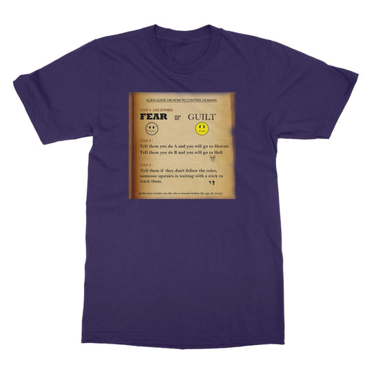 Fear or Guilt Golden Softstyle T-Shirt (Controlling Humans through Fear, Guilt, and Religious Beliefs)