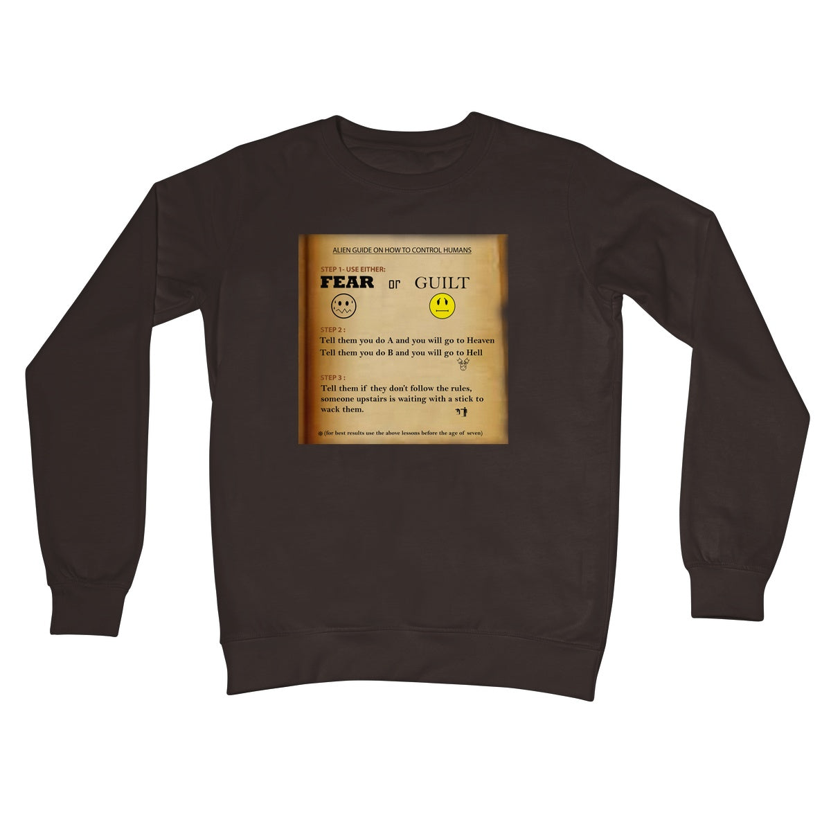 Fear or Guilt Golden Crew Neck Sweatshirt (Controlling Humans through Fear, Guilt, and Religious Beliefs)